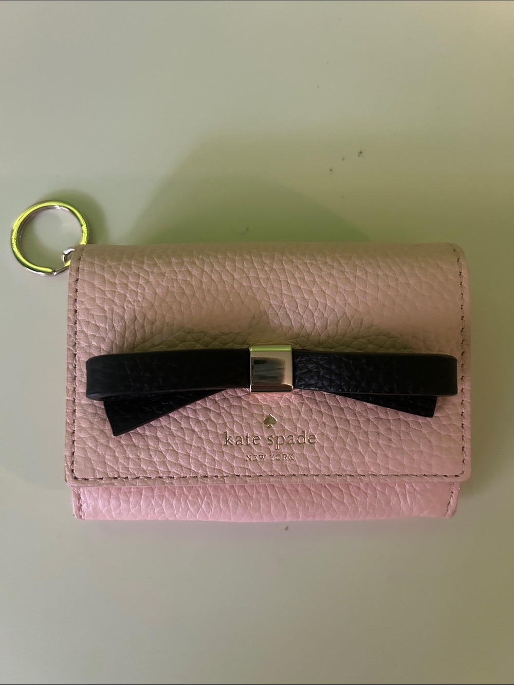 kate spade Pink Leather Key & Card Holder with Black Bow